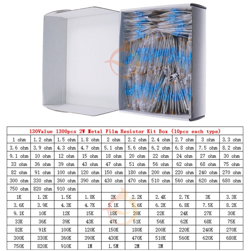 速发盒装100件10种 2W金属膜包 直插5色环器 全元件包