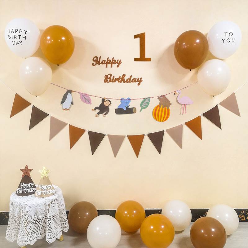 保真速发网红生日快乐复古气球装饰派对宝宝周岁生日Y发光套餐背