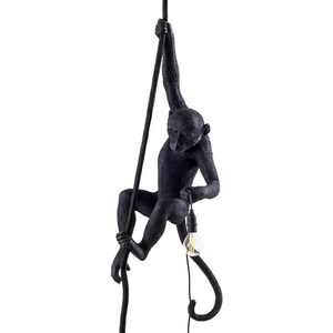 速发Modern Resin Black Monkey Lamp Loft Style Hemp Rope Blac