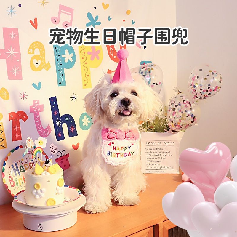 速发品咪生日帽日兜派对饰猫生围派对套装用品口水巾
