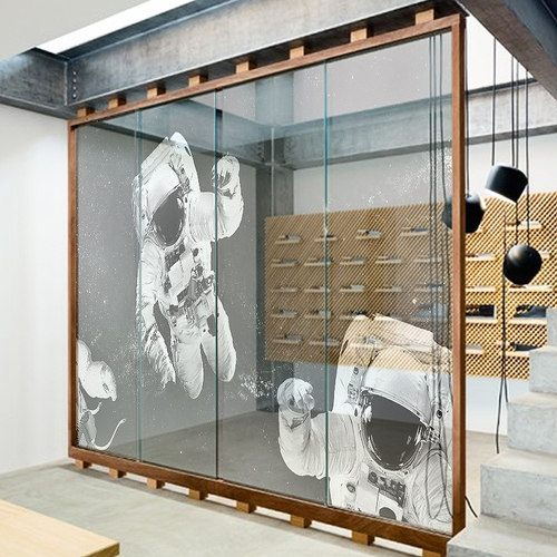 速发办公室磨断玻璃贴画太空宇贴员装饰隔砂静电玻璃航门贴纸