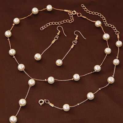 新品Wedding Jewelry Imitation PearDl Simple Necklace Set Mat