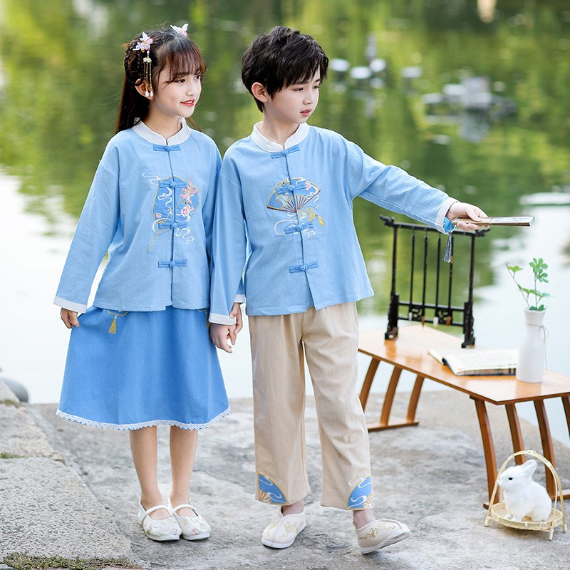 现货男宝宝汉服秋季套装2024男女孩古装中国风春秋新款国学服长袖