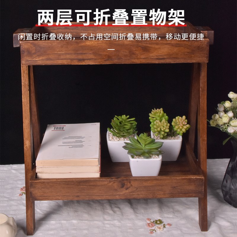 现货NJEd0木制架子置物多层收纳架厨房卫生间折叠桌面免安装柚木