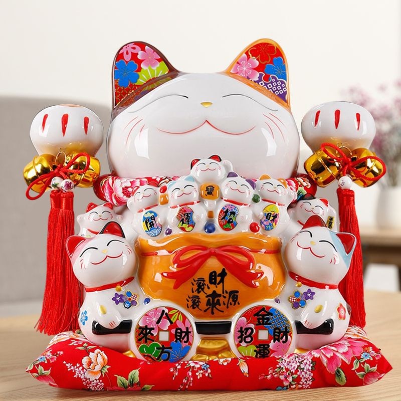 速发招财猫摆件大小号家居陶瓷存钱罐创意开业礼品客厅收银台储蓄