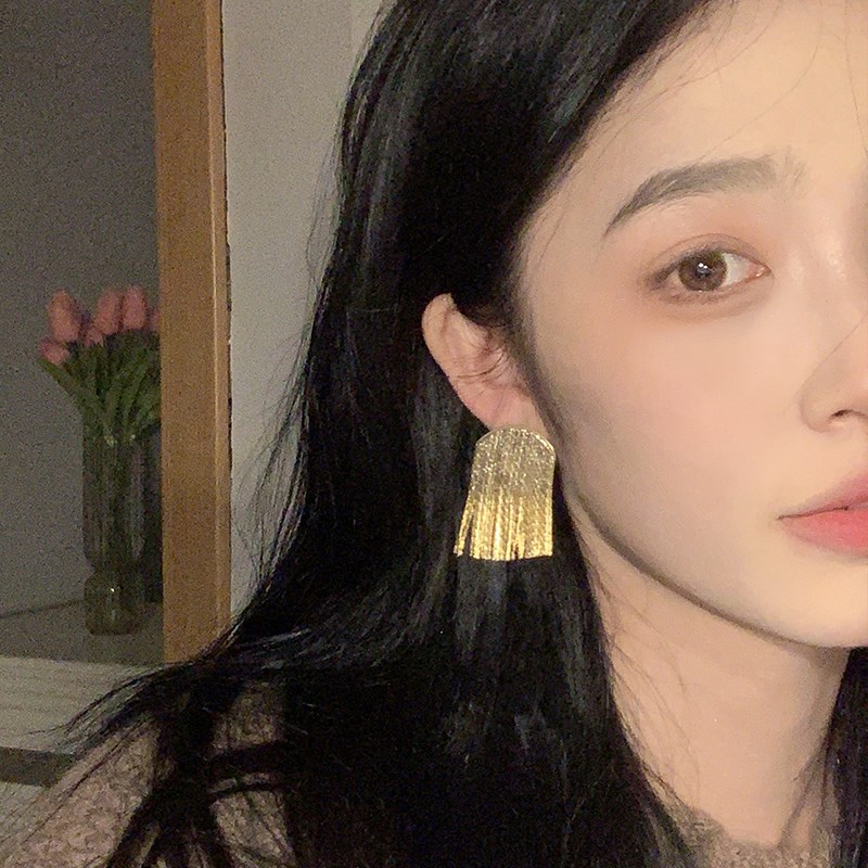 现货小众独特金属弧线流苏耳钉高级感欧美气质夸张耳环时尚百搭耳