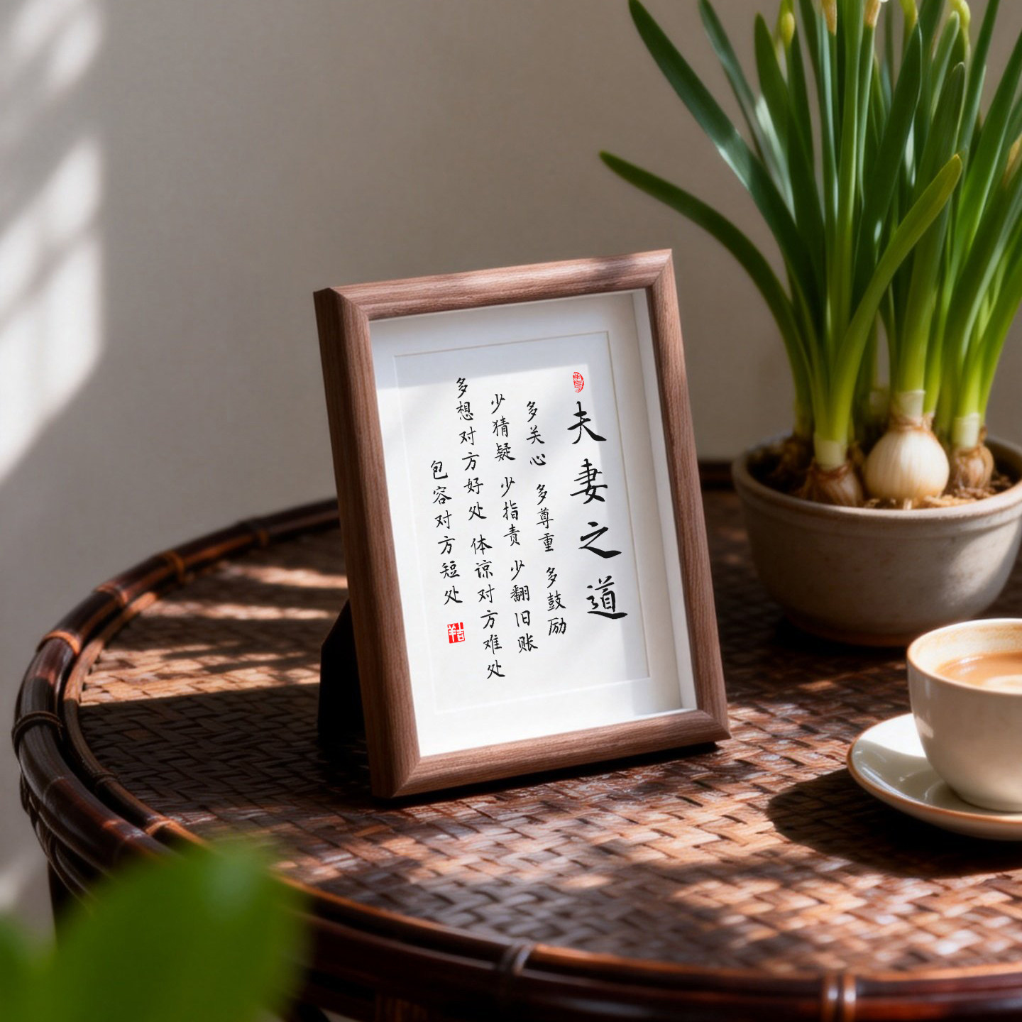 夫妻相处之道字画六戒书法相框夫妻恩爱摆件卧室床头柜家规摆件台