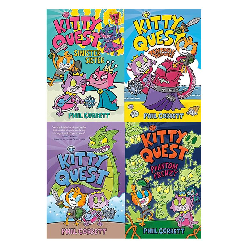 英文原版 Kitty Quest 小猫探险4册合售 儿童幽默爆笑桥梁漫画 全彩冒险图画书 青少年英语课外小说读物 Phil Corbett
