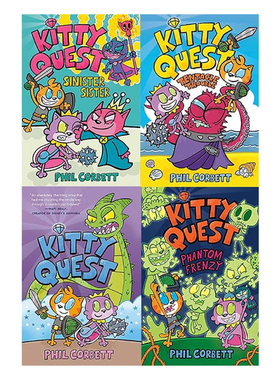 预售 英文原版 Kitty Quest 小猫探险4册合售 儿童幽默爆笑桥梁漫画 全彩冒险图画书 青少年英语课外小说读物 Phil Corbett