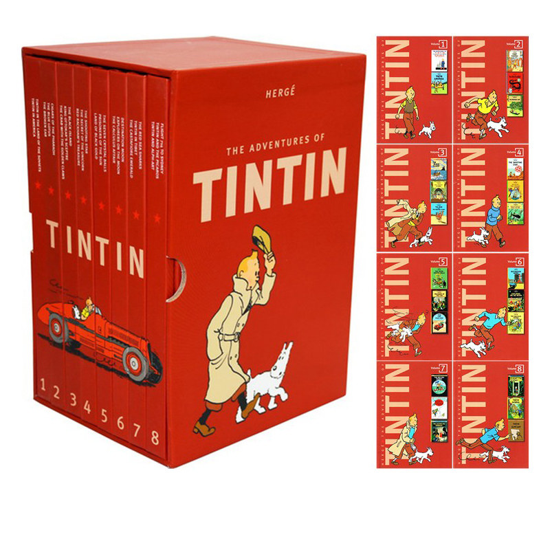 丁丁历险记 英文原版The Tintin Collection 1-8 8册精装礼盒收藏版 儿童冒险漫画小说 青少年课外读物