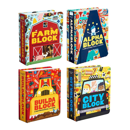 英文原版 创意建筑工地/城市/农场/工地 Buildablock 镂空设计造型纸板书 Cut-out Book 异型书 Alphablock创意字母同系列