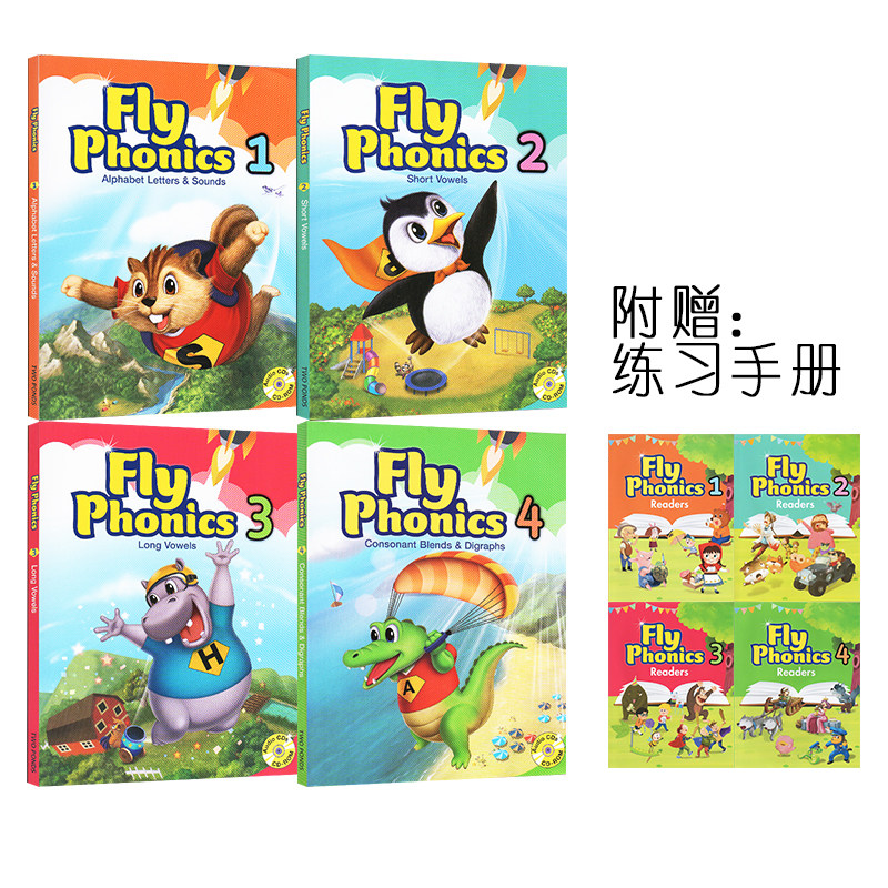 英文原版Fly Phonicsss student book L1-L4 4册合售附4册阅读本+12张教学练习CD自然拼读启蒙韩国进口Two Ponds 出品