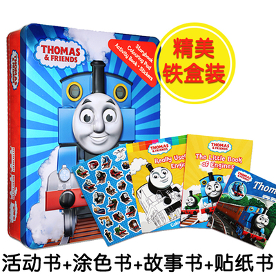 托马斯和他的朋友 英文原版 Thomas and Friends 铁盒装礼盒装 贴纸活动图画故事书
