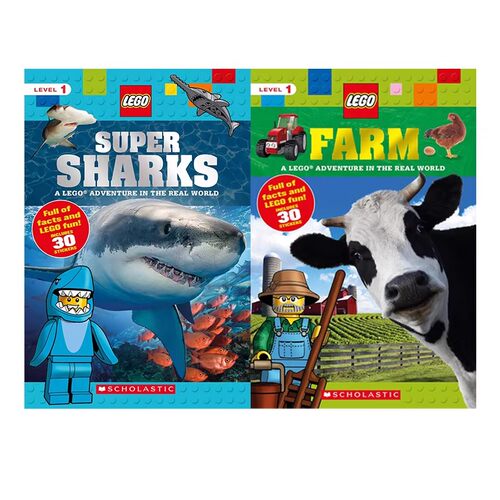 英文原版 LEGO Nonfiction 2册套装 乐高分级 Super Sharks/Farm 附贴纸 A LEGO Adventure in the Real World