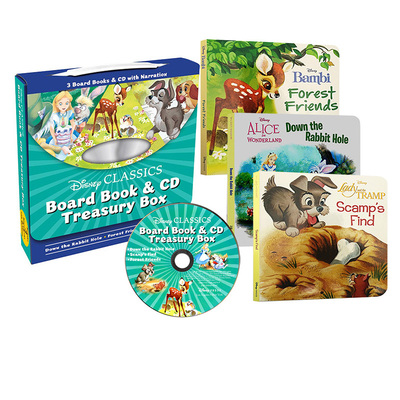 爱丽丝梦游仙境 英文原版 Disney Classics Board Book & CD Treasury Box 3册纸板盒装附CD 迪士尼经典动画有声绘本