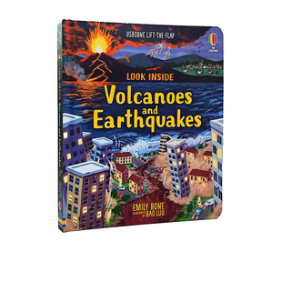 英文原版 Look Inside Volcanoes and Earthquakes 火山和地震 看里面系列 儿童STEM 认知图画书 纸板翻翻科普绘本 尤斯伯恩