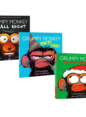 预售 英文原版 Grumpy Monkey Up All Night/Party Time!/Christmas  暴躁猴 3册精装 幼儿情绪管理 儿童英语启蒙图画书