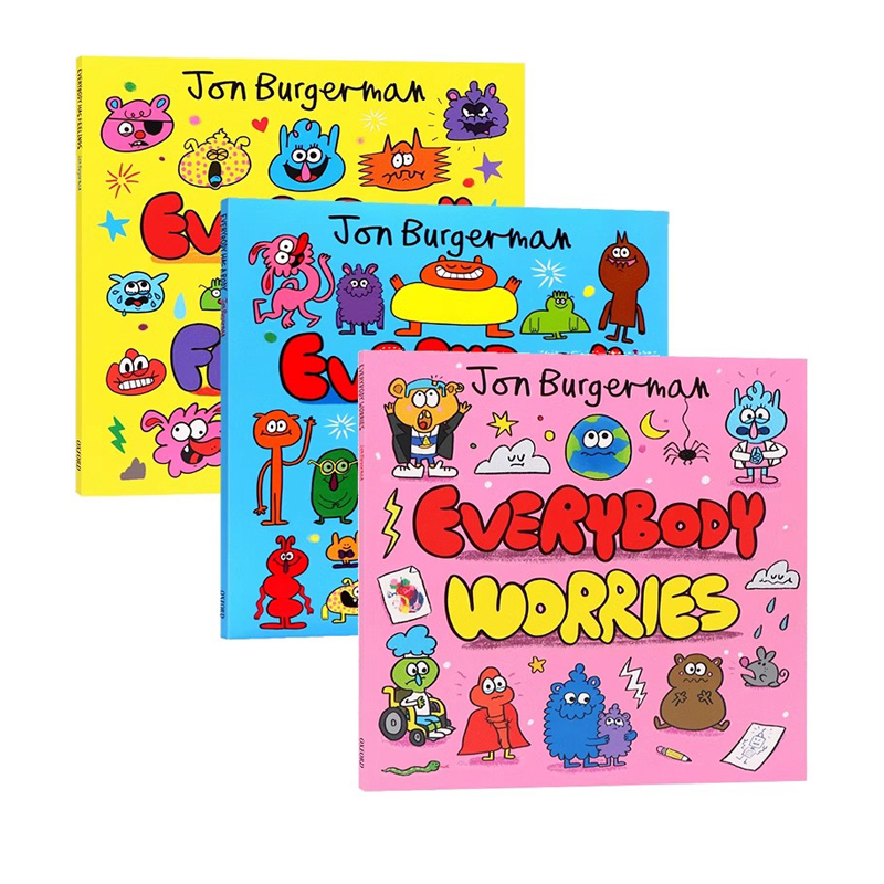 牛津精品绘本3册 人人都有身体/情绪/焦虑 英文原版 Jon Burgerman Everybody Three Books Pack 儿童情绪主题 涂鸦风格 亲子故事