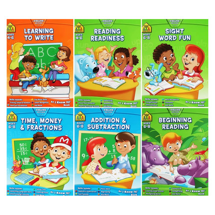 4-8岁学科练习6册 School Zone I Know It Workbook 单词阅读写作数学小学生 Sight Word Learning to Write Reading 英文原版