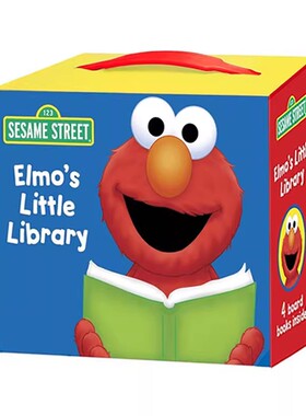 英文原版 Elmo's Little Library 芝麻街 埃尔默的小图书馆4册盒装 低幼认知纸板书 基础色/混色原理 数字 几何图形应用 反义词