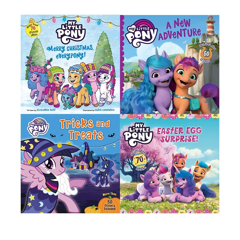 小马宝莉 圣诞节日绘本4册 含贴纸 英文原版 My Little Pony Christmas 卡通动画友谊主题 冒险故事