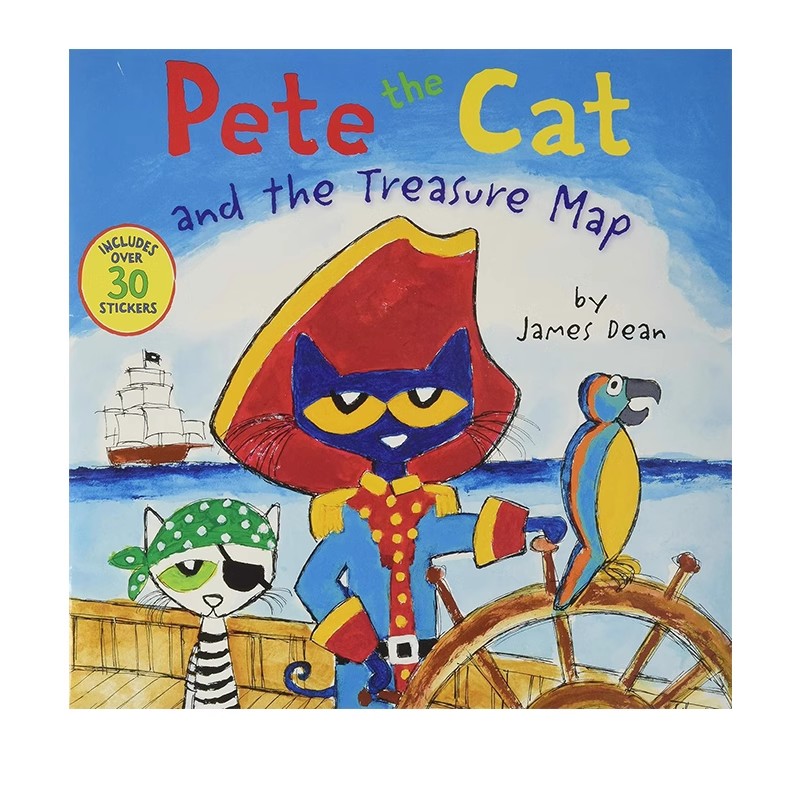 英文原版 Pete The Cat And Treasure Map 皮特猫和藏宝图 儿童启蒙英语阅读 图画故事绘本 附贴纸 James Dean