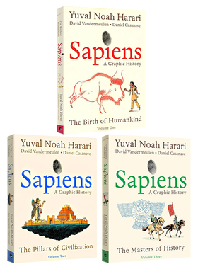 英文原版 Sapiens 今日未来人类简史 3册合售 漫画版 美版 从动物到上帝 世界通史 人类的诞生 尤瓦尔·赫拉利