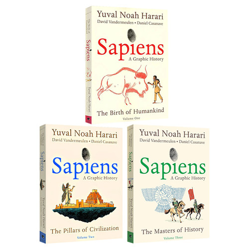 预售 英文原版 Sapiens 今日未来人类简史 3册合售 漫画版 美版 从动物到上帝 世界通史 人类的诞生 尤瓦尔·赫拉利