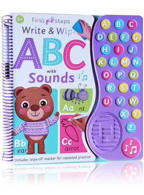 擦写发音纸板书大开本 First Steps Write and Wipe ABC with Sounds 儿童互动字母学习绘本 附赠马克笔 0-3岁 英文原版
