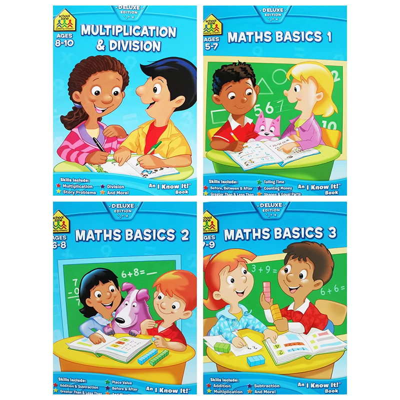 5-10岁数学练习4册 School Zone I Know It Workbook 入学准备小学数学 Maths Basics Multiplication and Division 英文原版