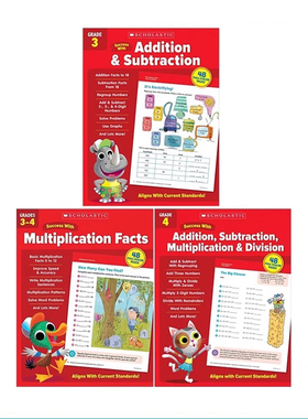 学乐成功系列 2022全彩新版 加减乘除法分数 3册 Scholastic Success with Addition Fractions 小学生家庭练习册 英文原版