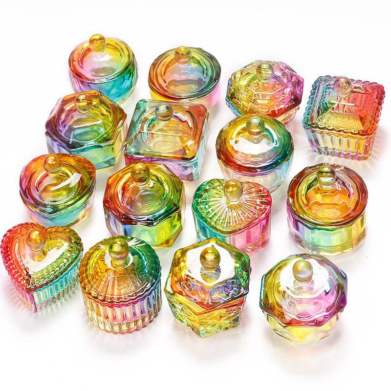 美新款美甲带盖玻璃水晶杯镀彩水