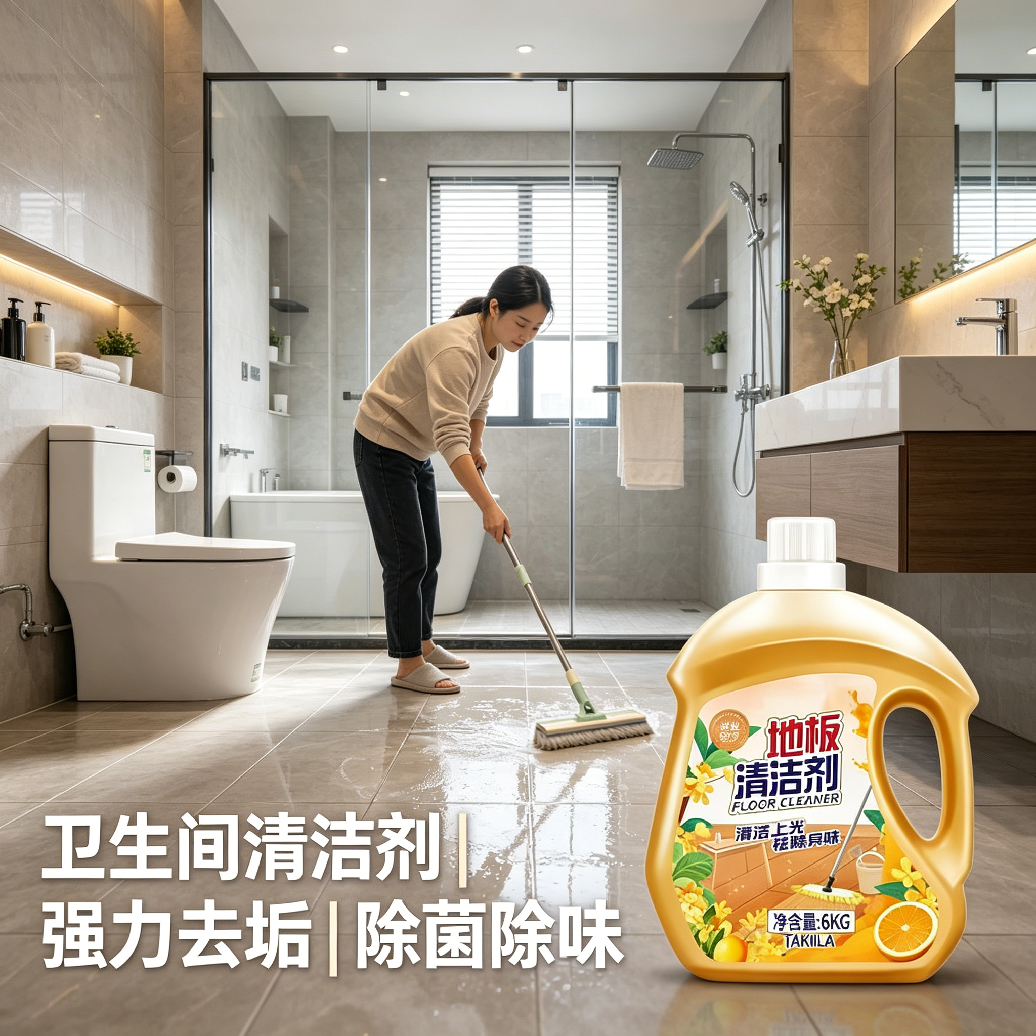 橘子清香地板清洁剂瓷砖木地板拖地液留香型抛光抑菌速干保养洗地
