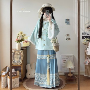 鼎尚原创【兰若】汉服女明制圆领披袄加绒保暖日常冬装马面裙套装