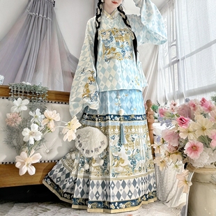 蓝色洛丽塔冬服装 汉洋折衷汉服女马面裙套装 幻境童话 鼎尚原创