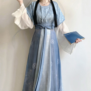 古风日常服装 鼎尚原创 2025新款 汉服唐制女蓝色唐褙子古装 探春