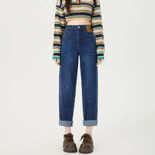 胖mm显瘦哈伦裤 弹力大码 子 女宽松2025秋冬新款 高腰加绒老爹牛仔裤