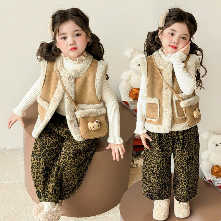 儿童马甲套装深秋新款韩版女童保暖加绒加厚马甲豹纹裤加绒两件套,童装/婴儿装/亲子装,套装,淘宝优惠券,粉丝福利购,淘宝优惠卷