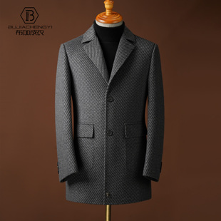 毛呢大衣男2025冬季羊绒修身灰色加厚中长款羊毛混纺双面呢子外套