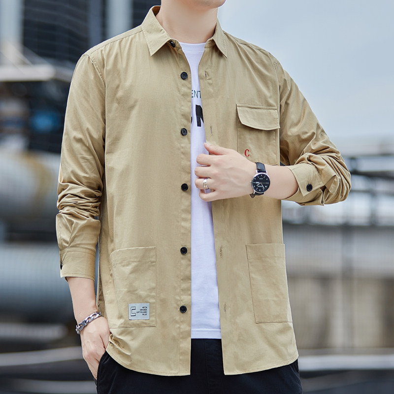 纯棉男士春秋季长袖衬衫新款韩版潮流休闲宽松工装衬衣夹克外套潮，男装衬衫，星座102C-1(原星座100)