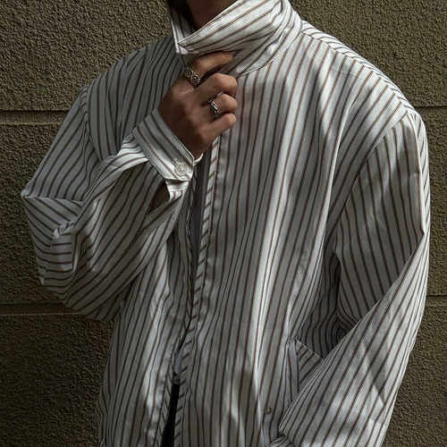 复古老钱条纹混纺秋冬夹克外套