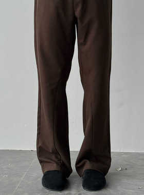 【3134】“人字纹”拉链拼接微喇通勤混纺西装休闲裤长裤