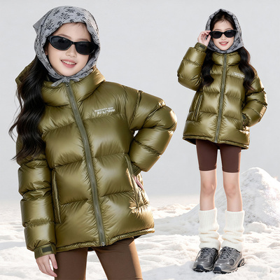 女童秋冬季羽绒服韩系加厚绿色时髦洋气高级感宽松百搭保暖外套潮