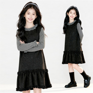 女童连衣裙秋冬季2025年新款洋气设计感拜年服加厚保暖时尚裙子潮