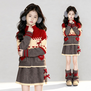 洋气长袖 女童套装 时尚 新款 外套加厚半身裙韩系两件套潮 2025秋冬季