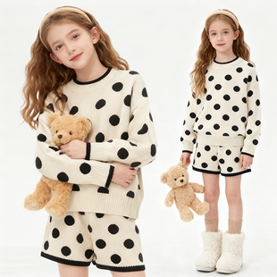 加厚保暖圆领波点时尚 女童2025冬季 新款 毛衣套装 半身裙两件套 韩版