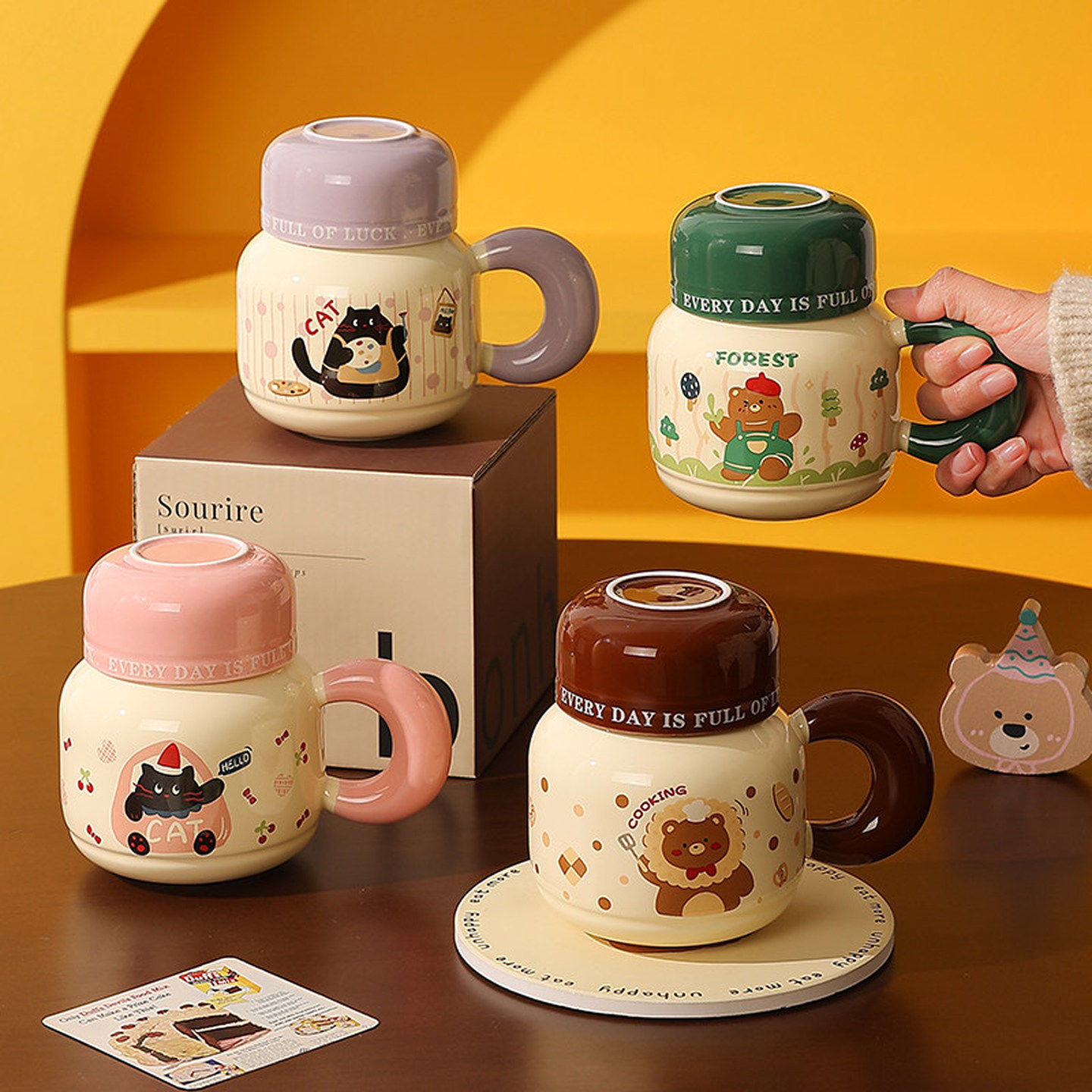 水杯女生高颜值家用可爱马克杯办公室陶瓷迷你水壶带盖喝水杯