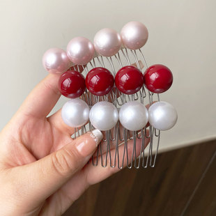 【珠落云梳】简约复古珠珠倒插发梳精致一字发梳时尚百搭发卡头饰
