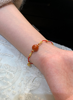 燕归南红圆珠红色编绳新年手链女