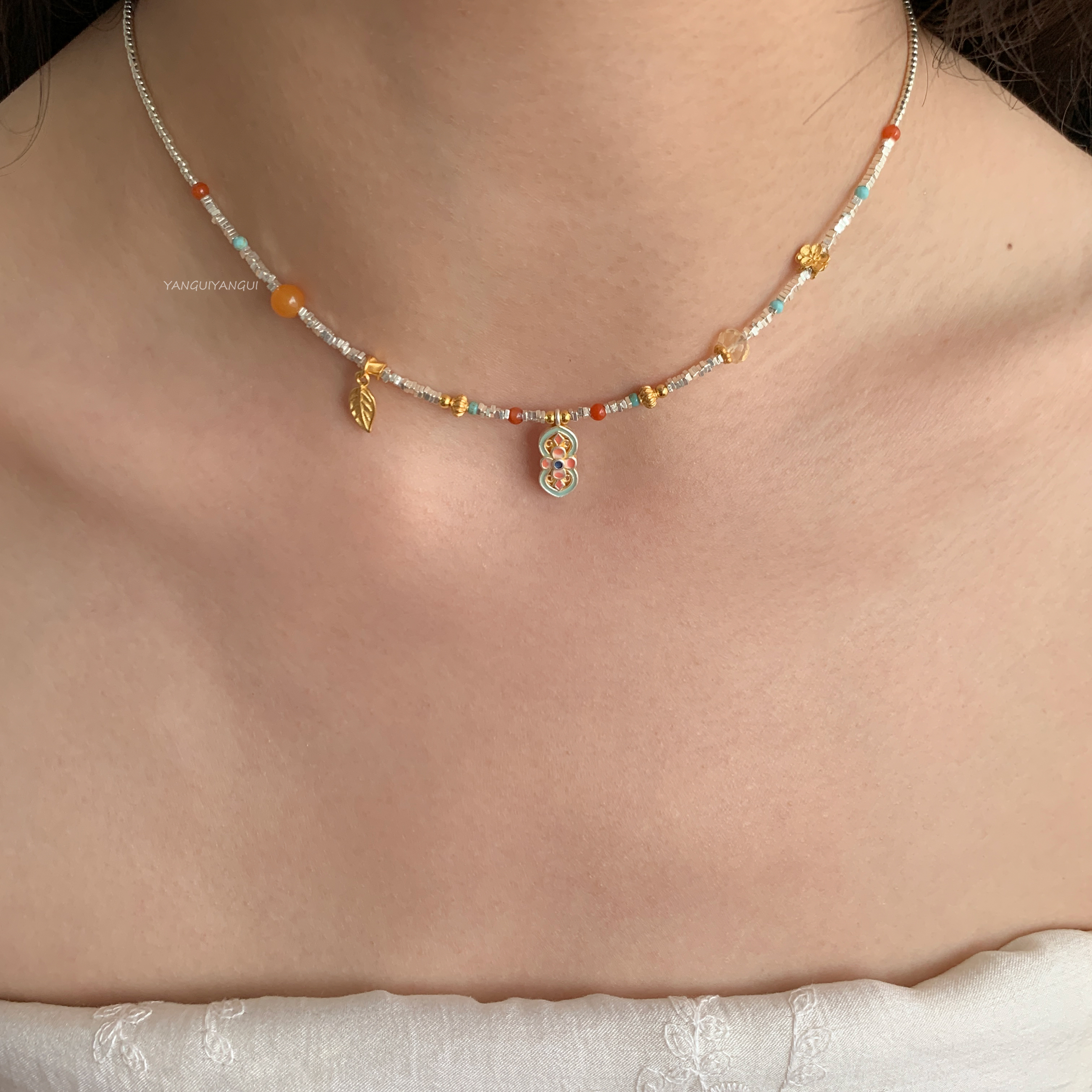 燕归桃椿国风纯银百搭小众项链女